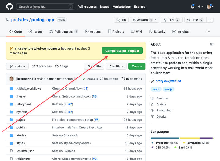 Create Pull Request banner on GitHub