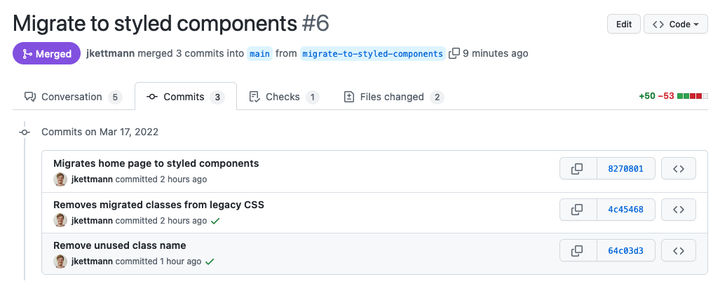 Commits in pull request