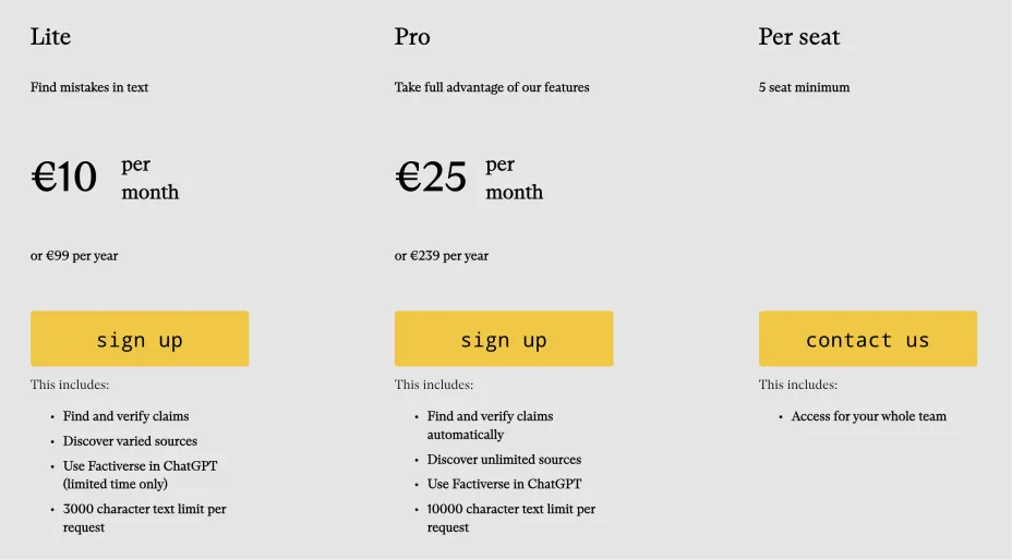 factiverse gpt pricing