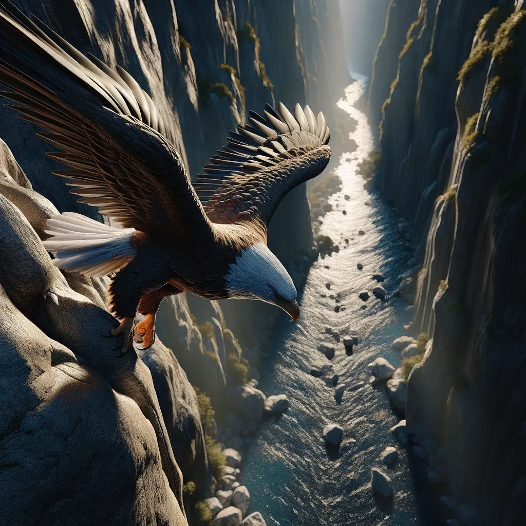 An aerial view of an eagle flying over a river created with undefined