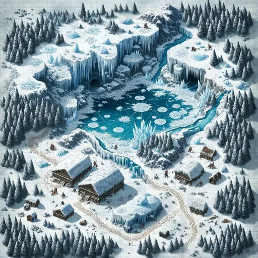 A frozen tundra battle map created with TTRPG Battle mapper