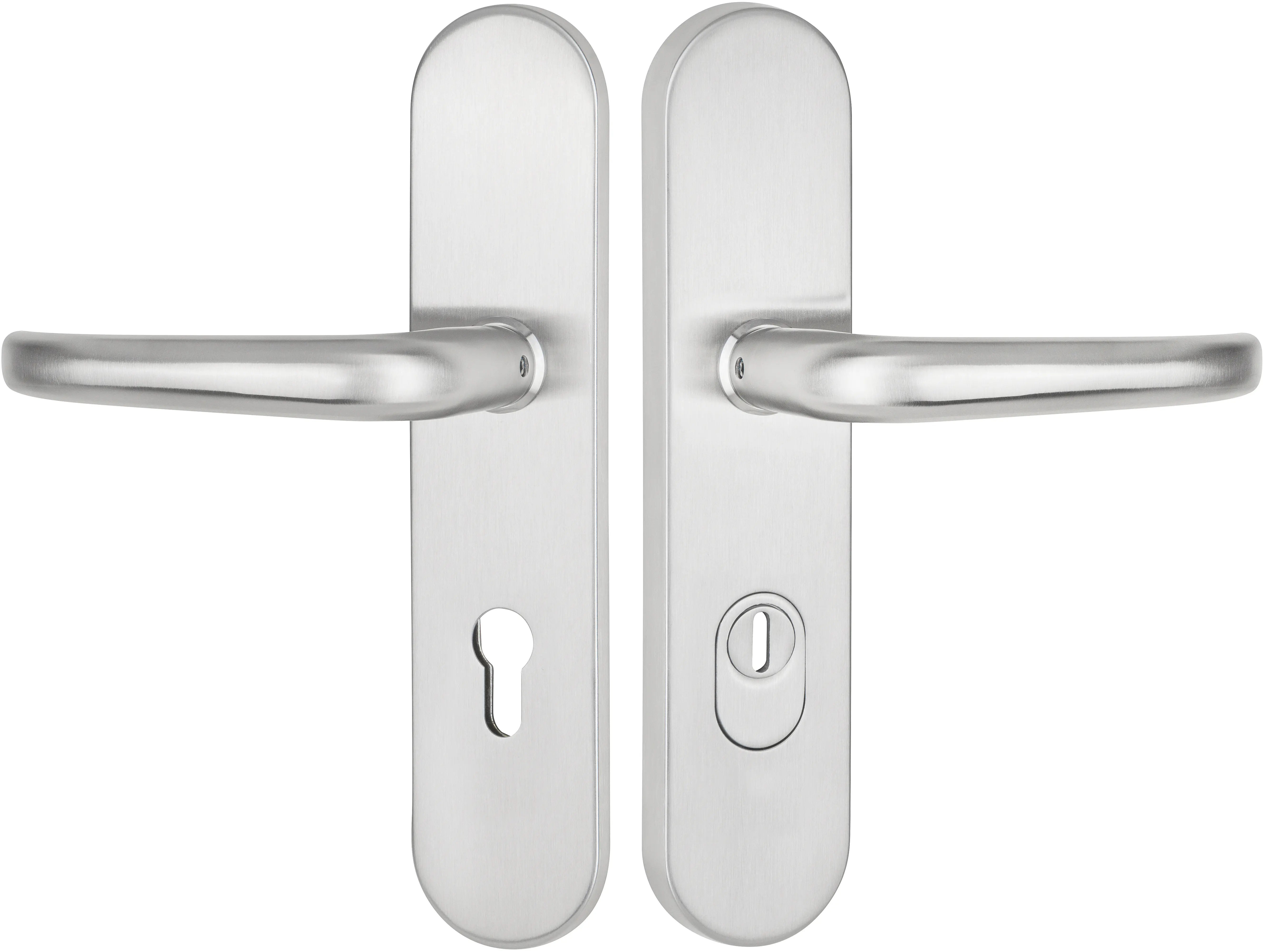 Komplet klamek 2089 KS z ochroną wkładki do drzwi zewnętrznych ze stali szlachetnej