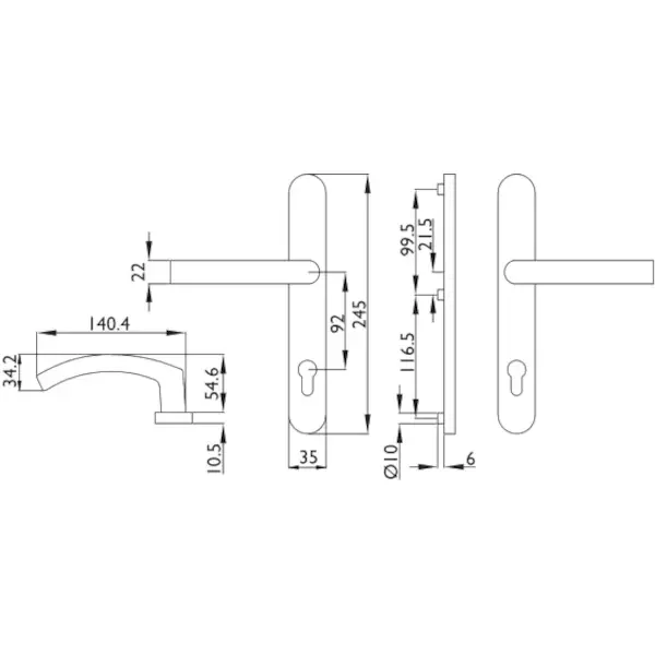 1955/2082 - Komplet klamek na szyldzie 35 mm, stal szlachetna – miniatura 2