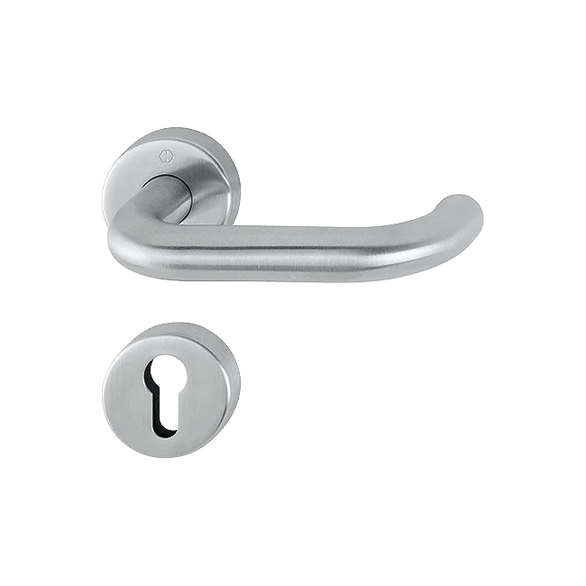 Paris - Komplet klamek drzwiowych, Sertos, okrągły szyld, stal nierdzewna F69