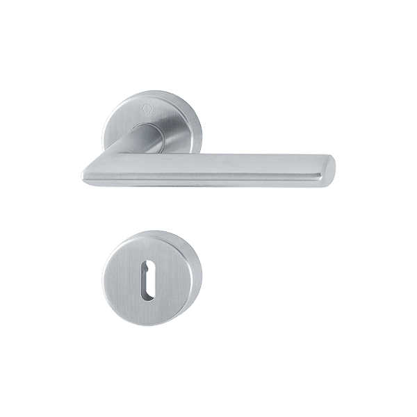 Stockholm - Komplet klamek drzwiowych, Sertos, na szyldzie okrągłym F69, stal nierdzewna