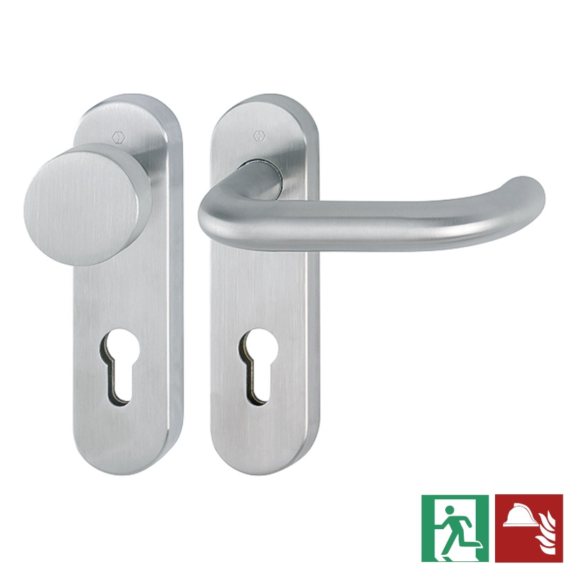 Paris FS - Komplet gałko-klamka ppoż na szyldzie 44 mm, stal szlachetna