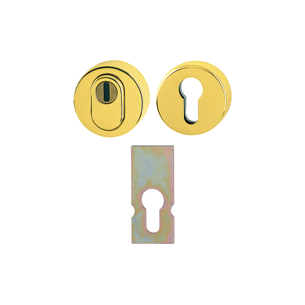Set of Rosettes for Cylinder E42NSB-ZA/42HS in Stainless Steel, Glossy Brass Gold