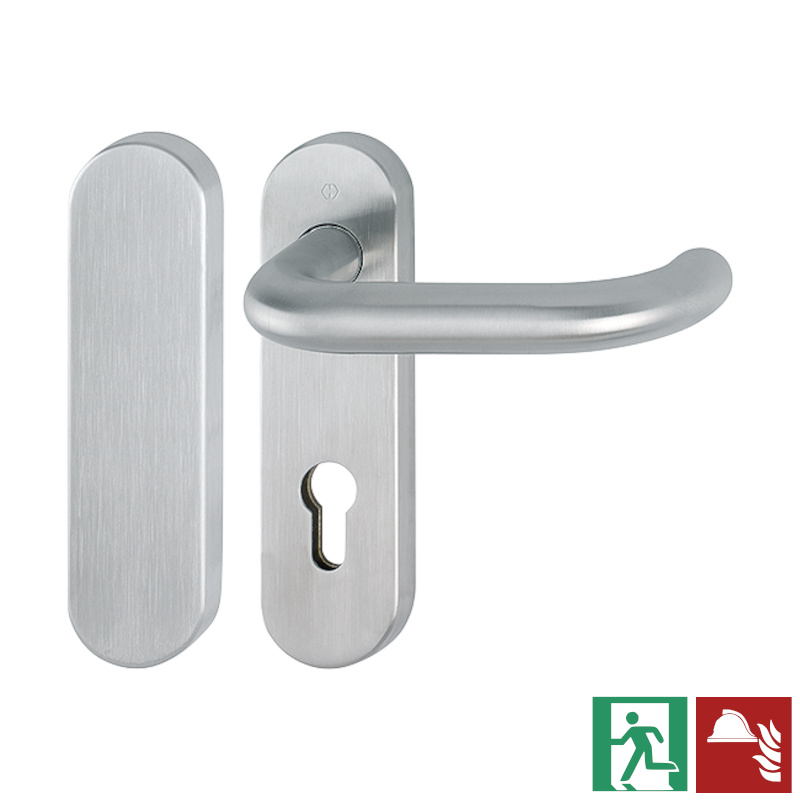 Paris FS - Klamka drzwiowa ppoż. ze stali szlachetnej z szyldem zew. bez przebicia