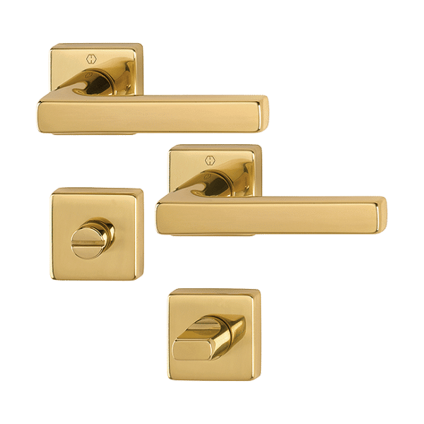 Dallas - Klamki z kwadratowym szyldem do WC z mosiądzu, złoty F78 Resista