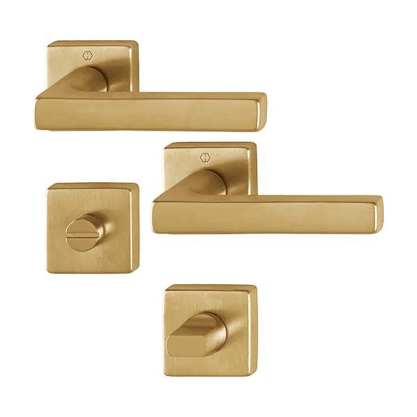 Dallas - Klamki z mosiądzu z kwadratowym szyldem do WC, mosiądz satynowy F78-1 Resista