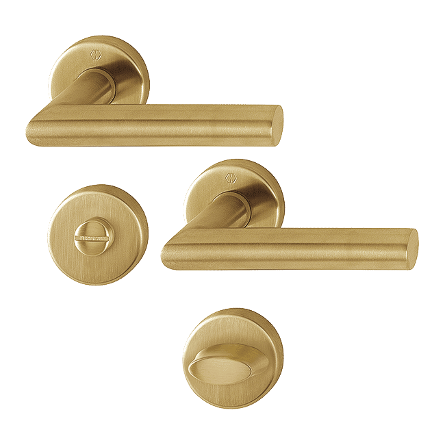 Amsterdam - Klamki z okrągłym szyldem do WC, kolor jasny mosiądz satynowy F78-1 Resista