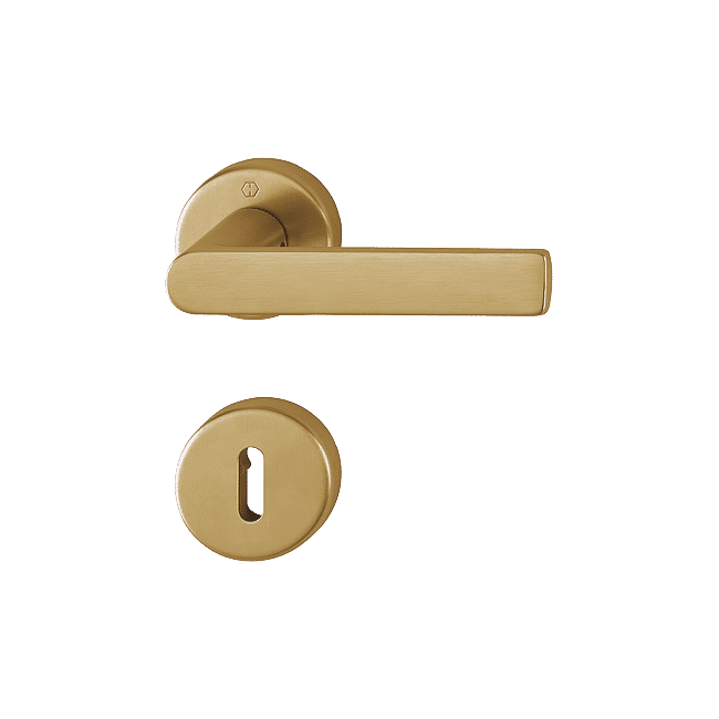 Los Angeles - Door Handle on Round Rose, Color Satin Brass F78-1 Resista