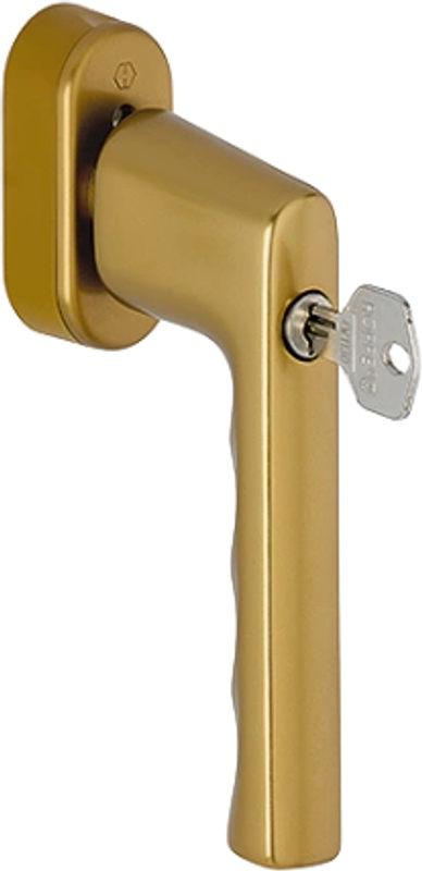 Hamburg SecuForte - Klamka okienna z kluczykiem, kolor starego złota F4