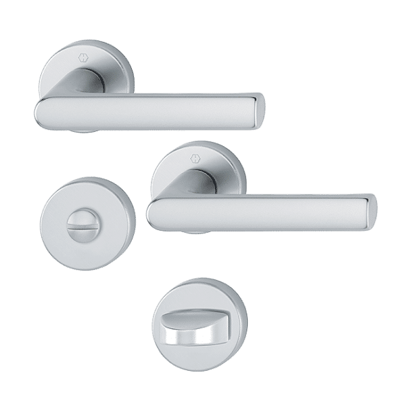 Hamburg - Door Handles with Round Rosette for WC, Color Natural Aluminum