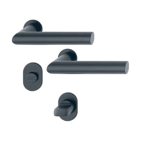 Amsterdam - Komplet klamek WC ze stali nierdzewnej na płaskiej rozecie Compact, czarny