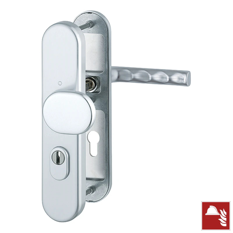 Komplet pochwyt-klamka Hamburg do drzwi ppoż z ochroną wkładki, kolor srebrny F1