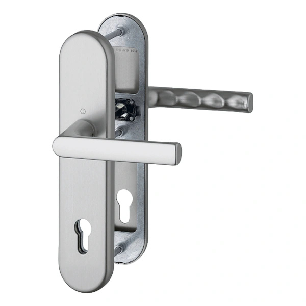 Komplet klamek Hamburg do drzwi zewnętrznych w kolorze stalowym F9