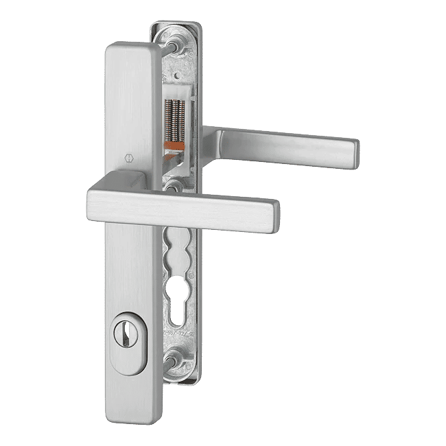 Austin - Komplet klamek na szyldzie 36 mm, z ochroną wkładki, imitacja stali szlachetnej