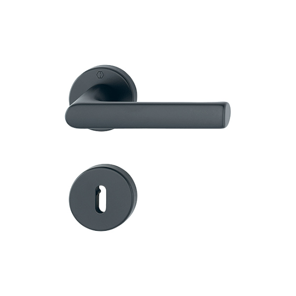 Hamburg - Set of door handles on a round plate, version KBS, color black matte F9714M
