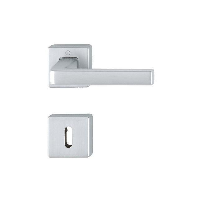 Dublin - Door Handles with Square Rose, Satin Aluminum, Silver