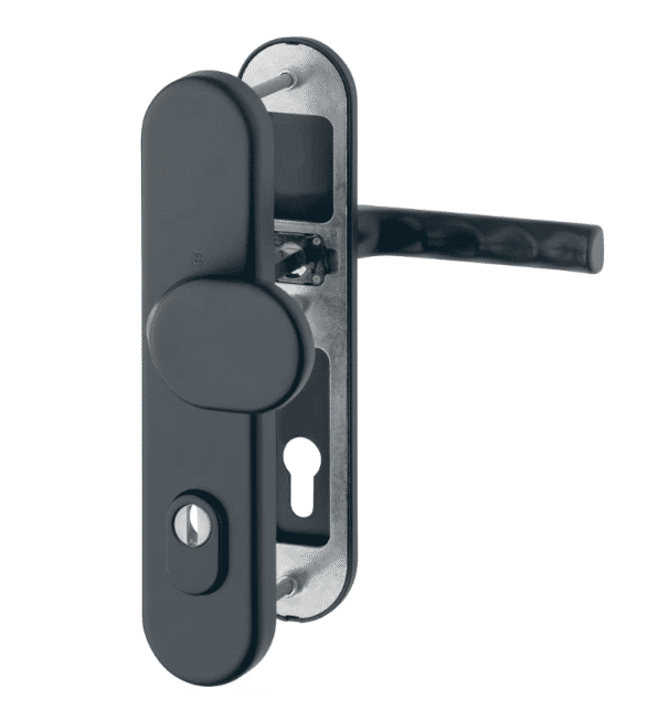 Komplet pochwyt-klamka Hamburg do drzwi zewnętrznych z ochroną wkładki w kolorze czarnym