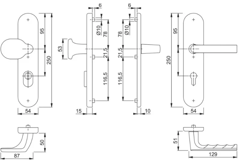 Komplet pochwyt-klamka Hamburg do drzwi zewnętrznych z ochroną wkładki w kolorze czarnym – miniatura 2