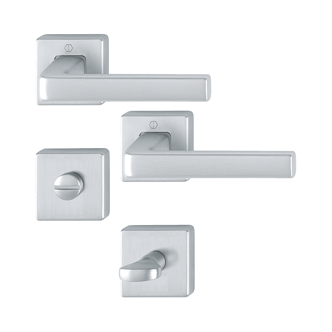 Dublin - Klamki z kwadratowym szyldem do WC, alu satynowe, z kolekcji duranorm