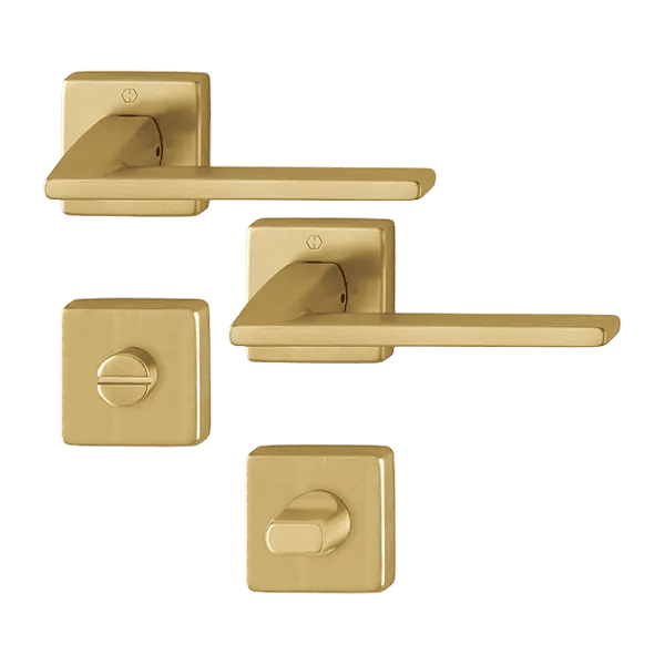 Bergamo - Klamki z kwadratowym szyldem do WC z mosiądzu, złoty F78-1 Resista