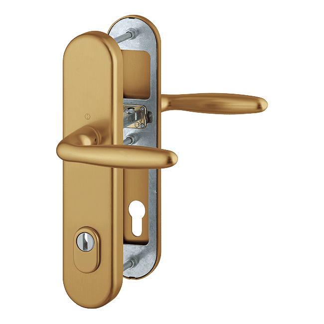 HOPPE Verona External Door Handle Set with Cylinder Protection, Old Gold F4