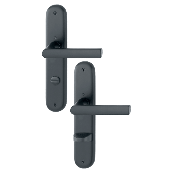 Hamburg - Komplet klamek aluminiowych długi szyld, WC, czarny mat