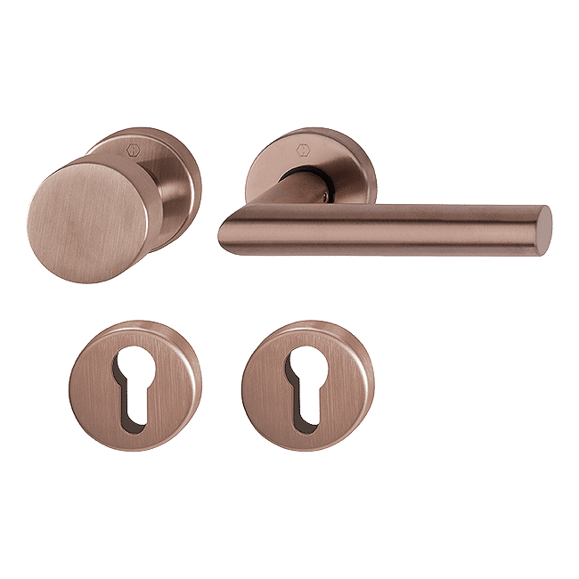 Amsterdam - Gałko-klamka na okraglym szyldzie, kolor miedziany F84-1 Resista