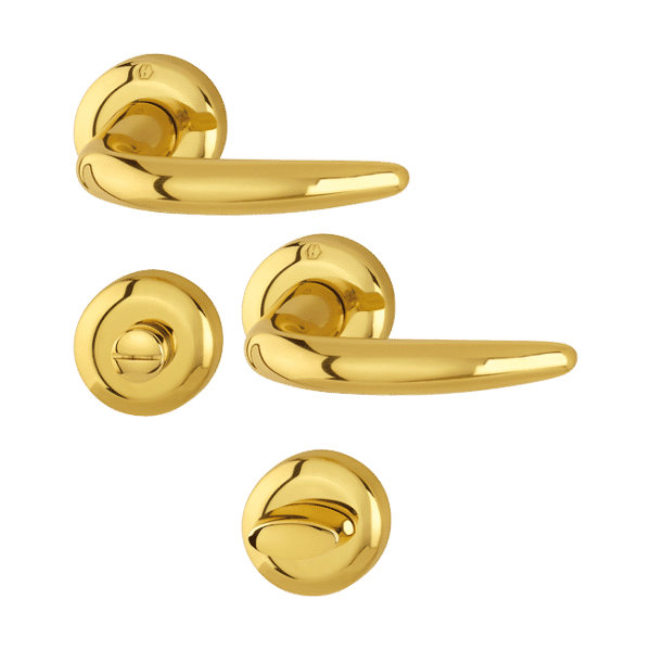 Atlanta - Klamki z mosiądzu z okrągłym szyldem do WC, kolor złoty błyszczący F71