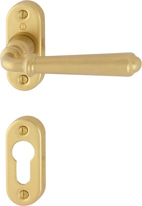 Elba - Komplet klamek z mosiądzu wąski szyld, w stylu "stary dwór", kolor złoty F54