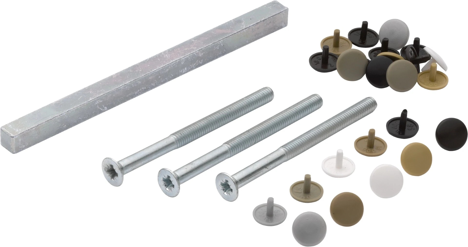 Zestaw mocujący do okuć ochronnych, klamko-klamka, z pełnym trzpieniem oraz widocznym mocowaniem