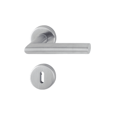 Amsterdam - Komplet klamek drzwiowych na szyldzie okrągłym F69 ze stali nierdzewnej