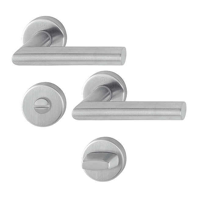 Amsterdam - Klamki ze stali nierdzewnej okrągłym szyldem do WC, F69