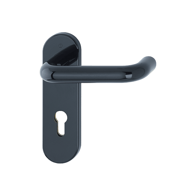 Paris - Komplet klamek ppoż na krótkim szyldzie z tworzywa sztucznego ognioodpornego, kolor czarny F9005