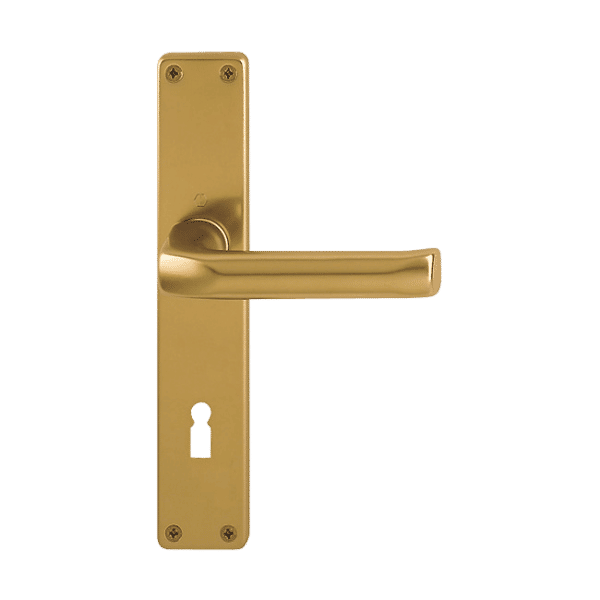 London - Komplet klamek z aluminium na długim szyldzie, stare złoto