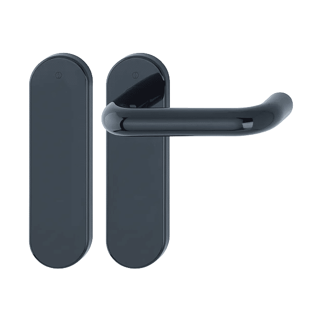 Paris - Komplet klamek ppoż na krótkim szyldzie z tworzywa sztucznego ognioodpornego, z szyldem ślepym, kolor czarny F9005