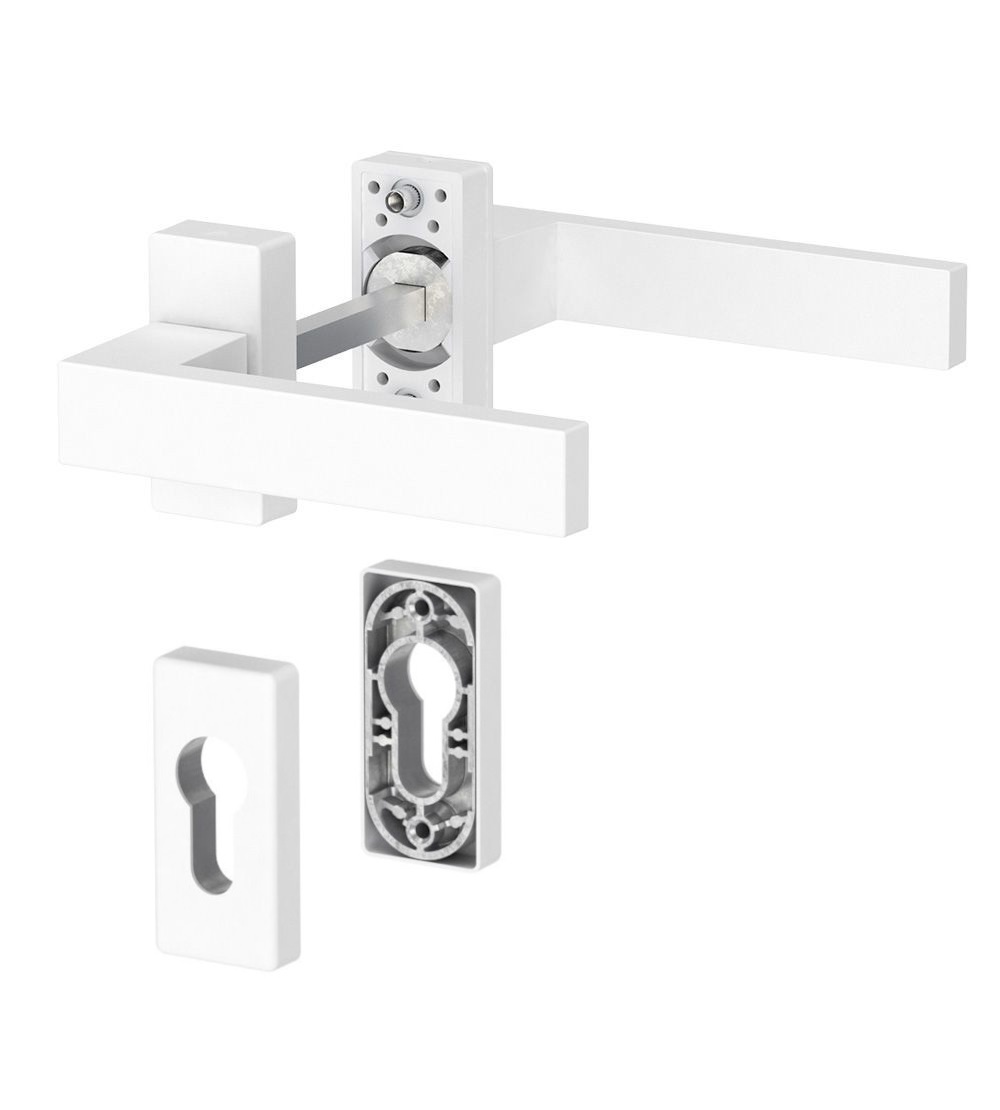 Dublin - Komplet klamek + komplet rozet, na krótkim szyldzie, kolor biały