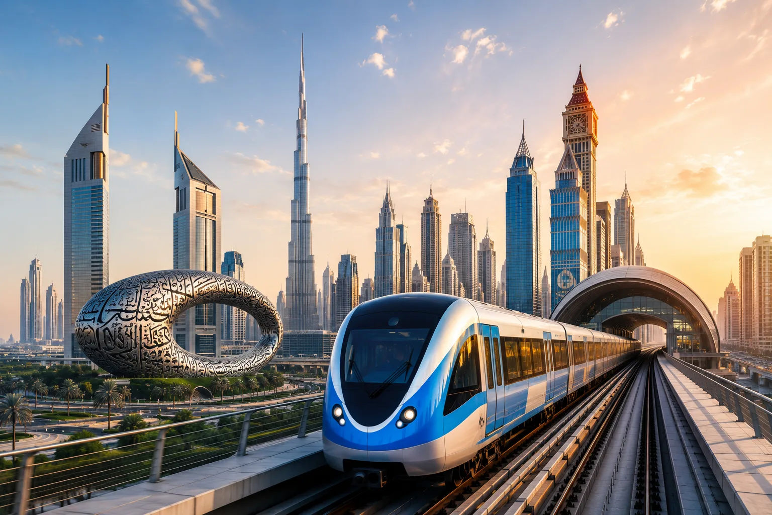 Interior of a Dubai Metro Gold Class cabin with spacious leather seating