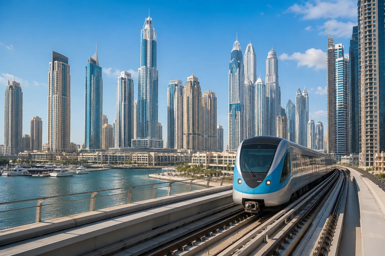 Dubai Metro train arriving at a platform