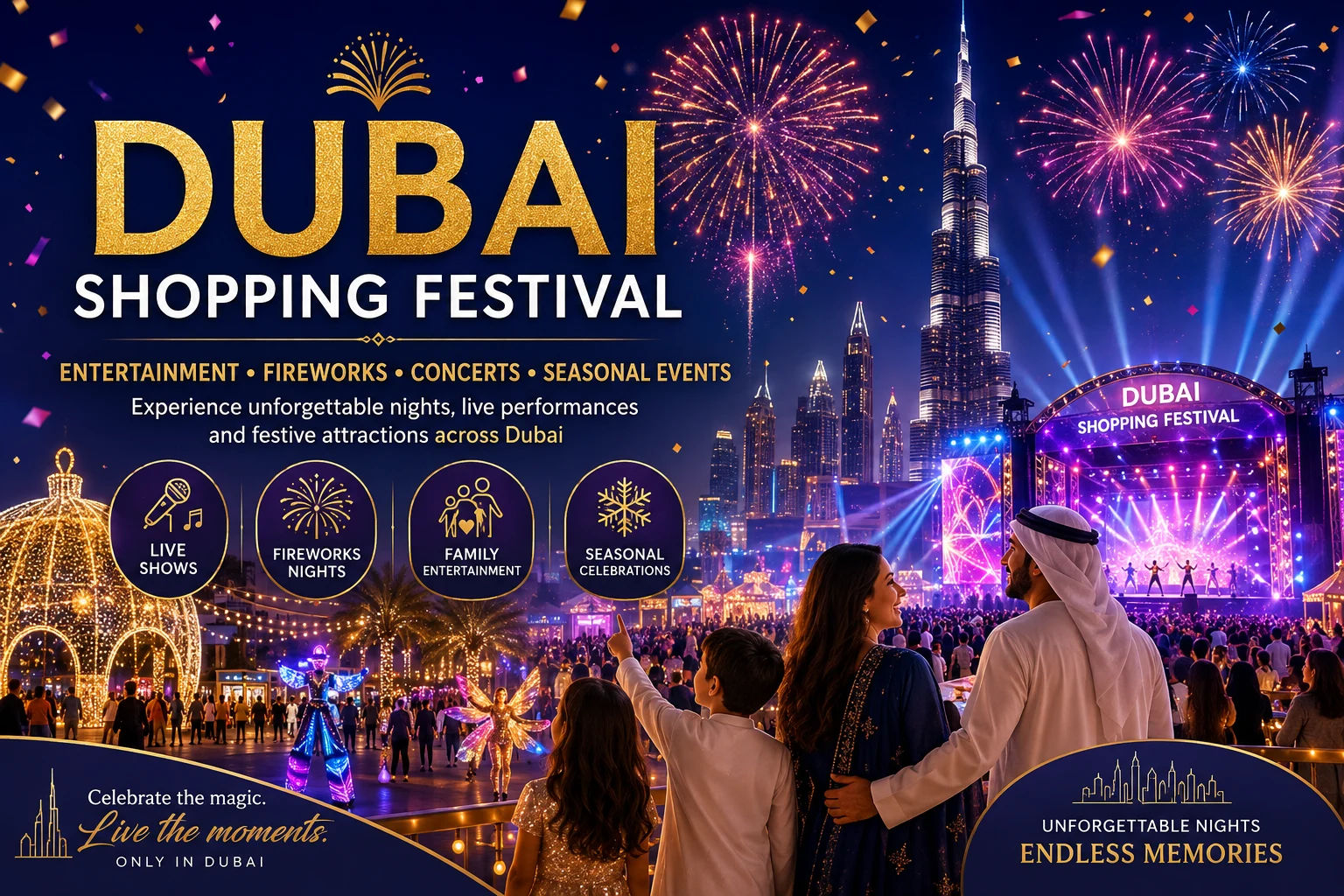 Dubai Shopping Festival entertainment fireworks concerts and seasonal events