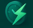 Isometric lightning bolt with stopwatch on teal gradient background
