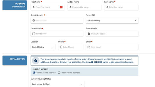 Online Application Interface Screenshot