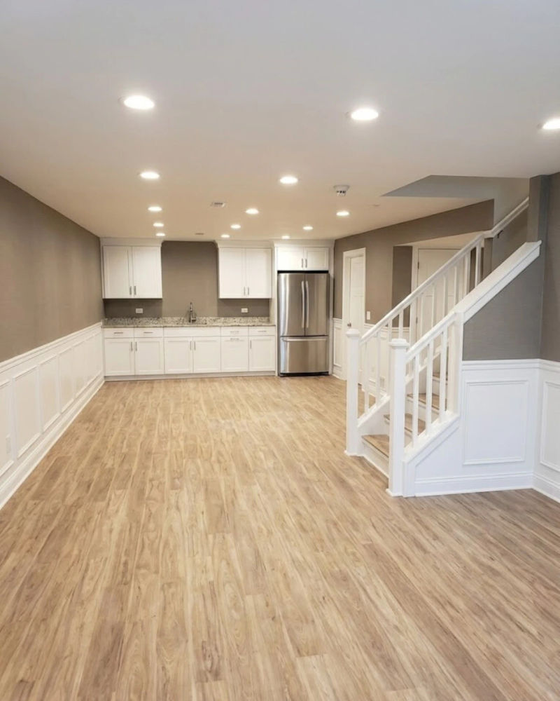 Modern finished basement in Lincoln Park