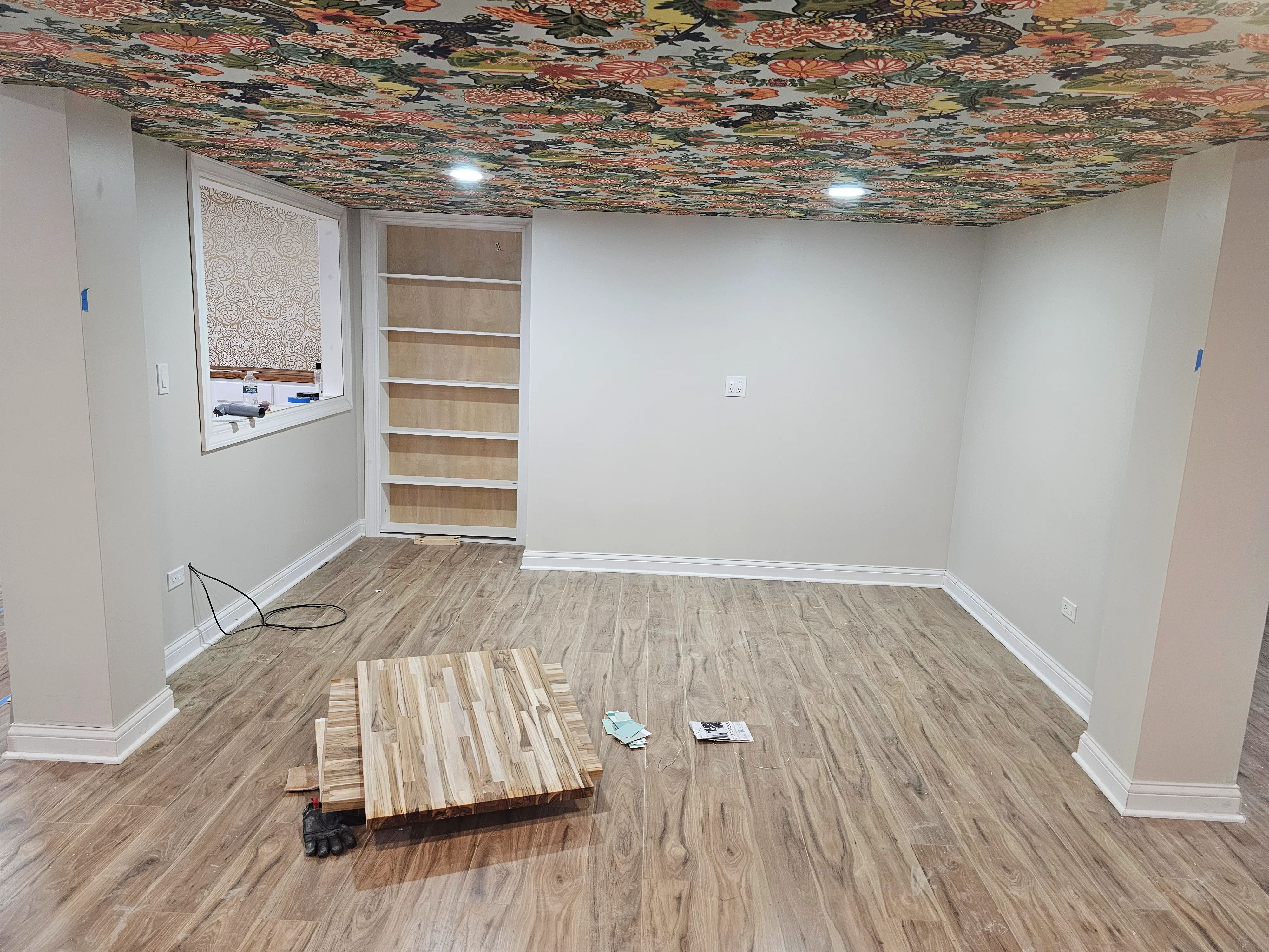 Lake Forest finished basement - maple hardwood flooring throughout
