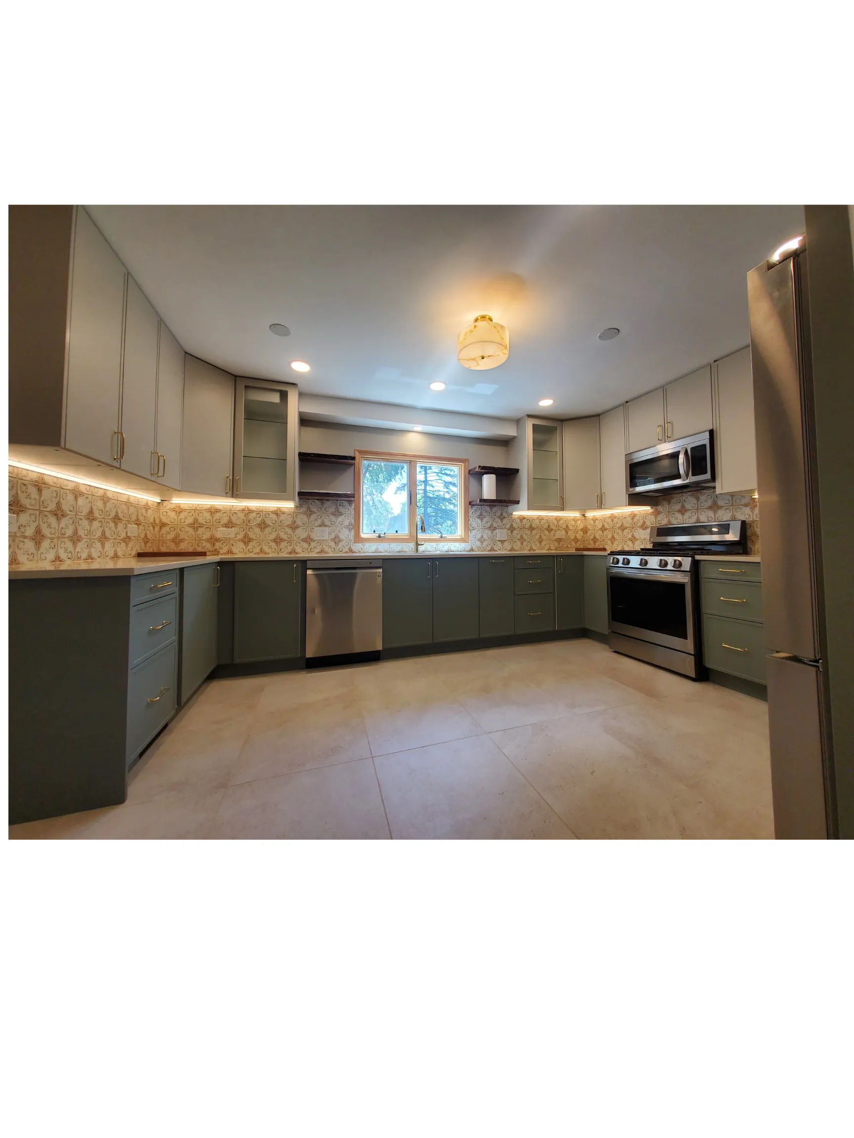 515 W Cedar St Arlington Heights renovated kitchen with soffits removed, MSI quartz countertops, custom cabinetry, and recessed lighting in a 1973 NW suburbs single-family home