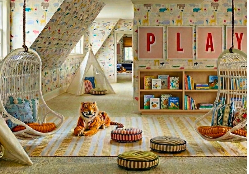 Chicago attic conversion to playroom with skylights and built-in storage