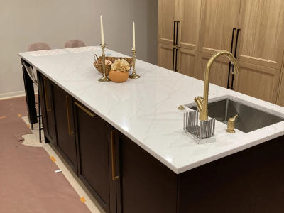 Italian walnut cabinet and hardware detail
